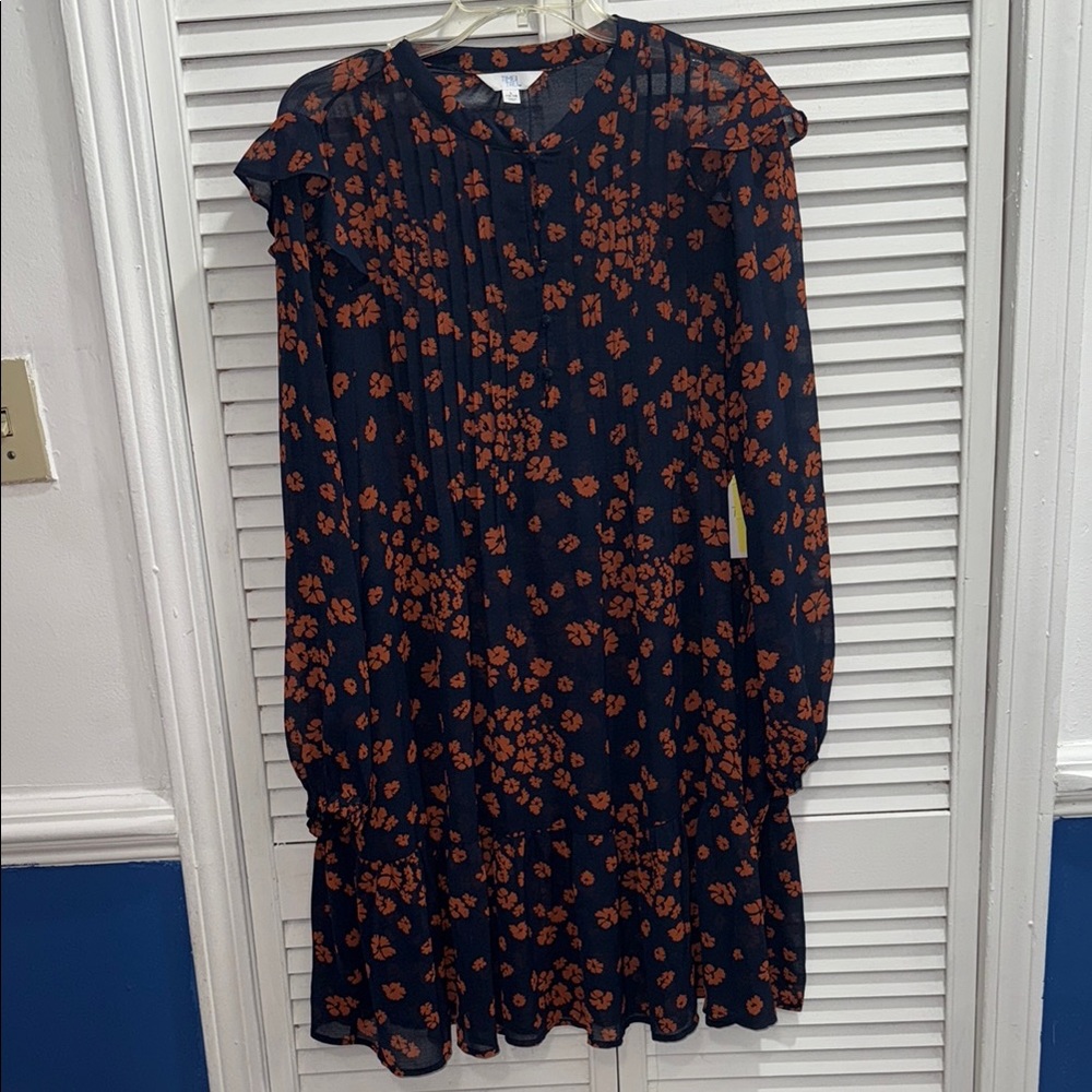 Time and Tru Blue Long Sleeve button down Sundress sheer